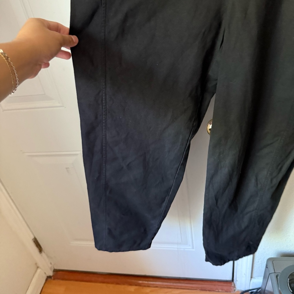 EILEEN FISHER black organic cotton hemp zip up short sleeve cropped jumpsuit - Picture 5 of 8